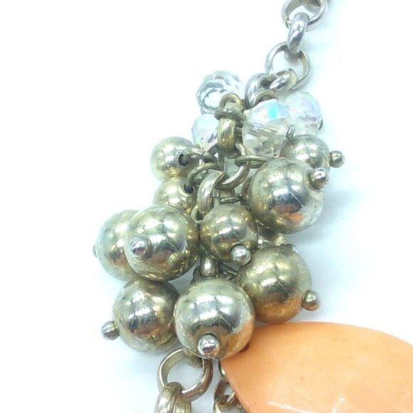 Peach Acrylic Statement Necklace Small Plastic Silver-tone Beads 22" - Picture 5 of 9